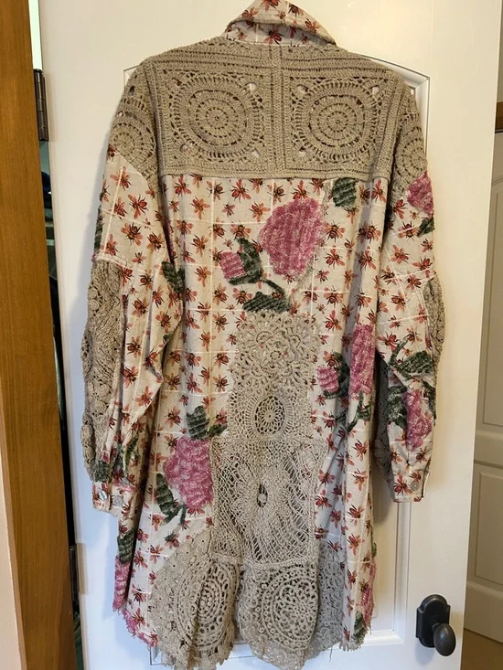 A Rare Bird Floral Patchwork Button-Up Shirt Dress in Pink and Green - Picture 9 of 11